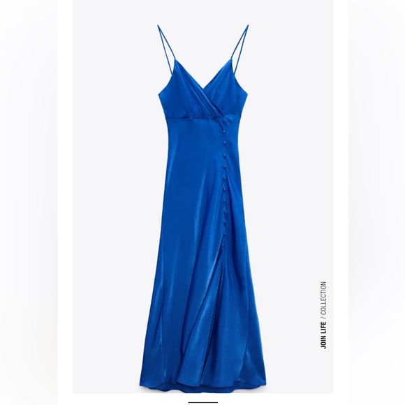 ZARA SATIN LINGERIE STYLE DRESS COBALT - Picture 7 of 9
